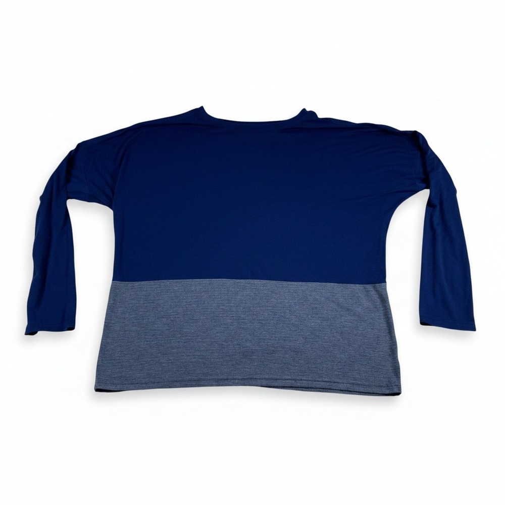 BCG Womens Size Medium Blue Long Sleeve Colorblock Crew Neck Activewear Shirt